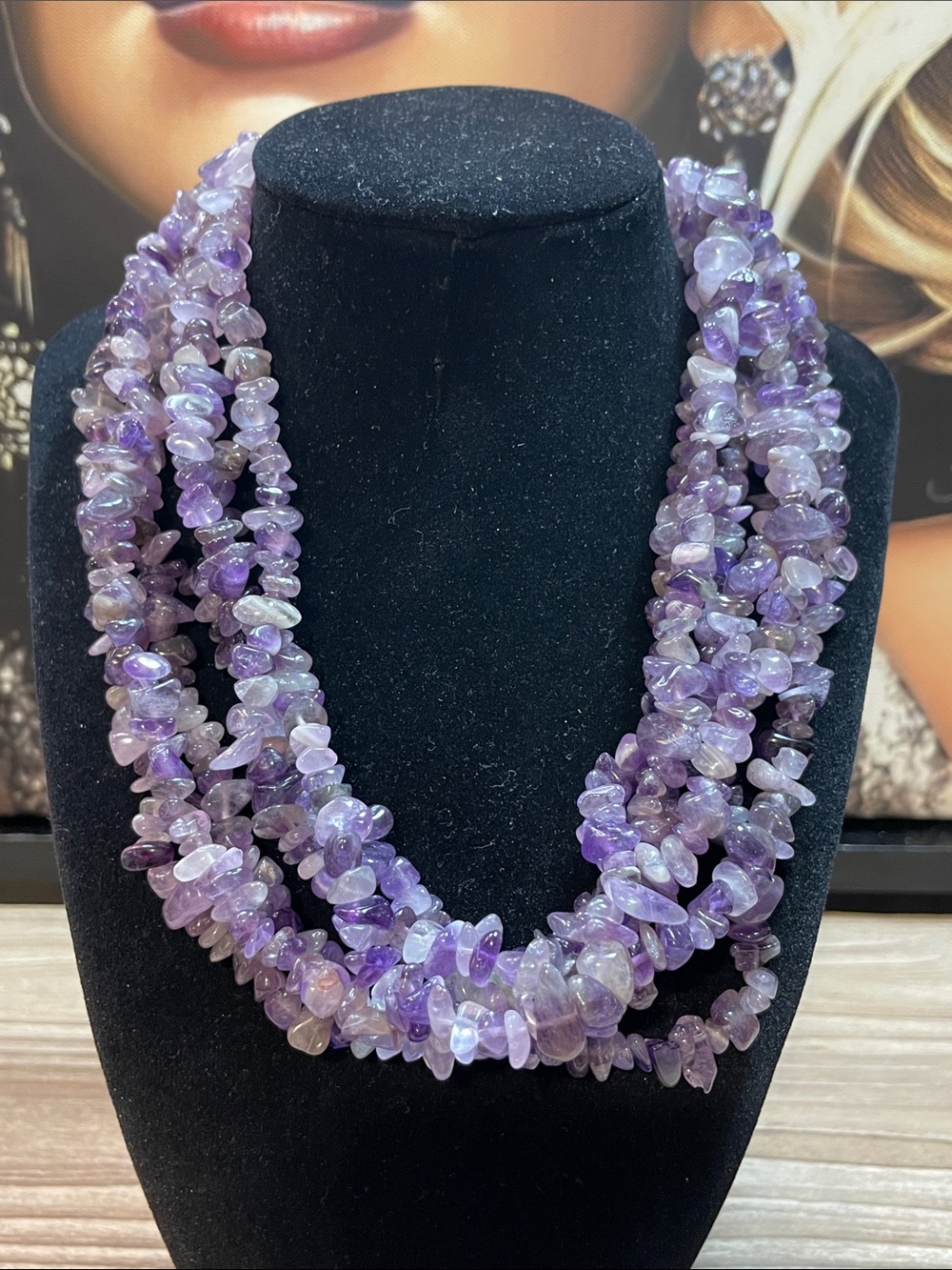 Multi-Strand Amethyst Chip Necklace - Purple 6 Stranded